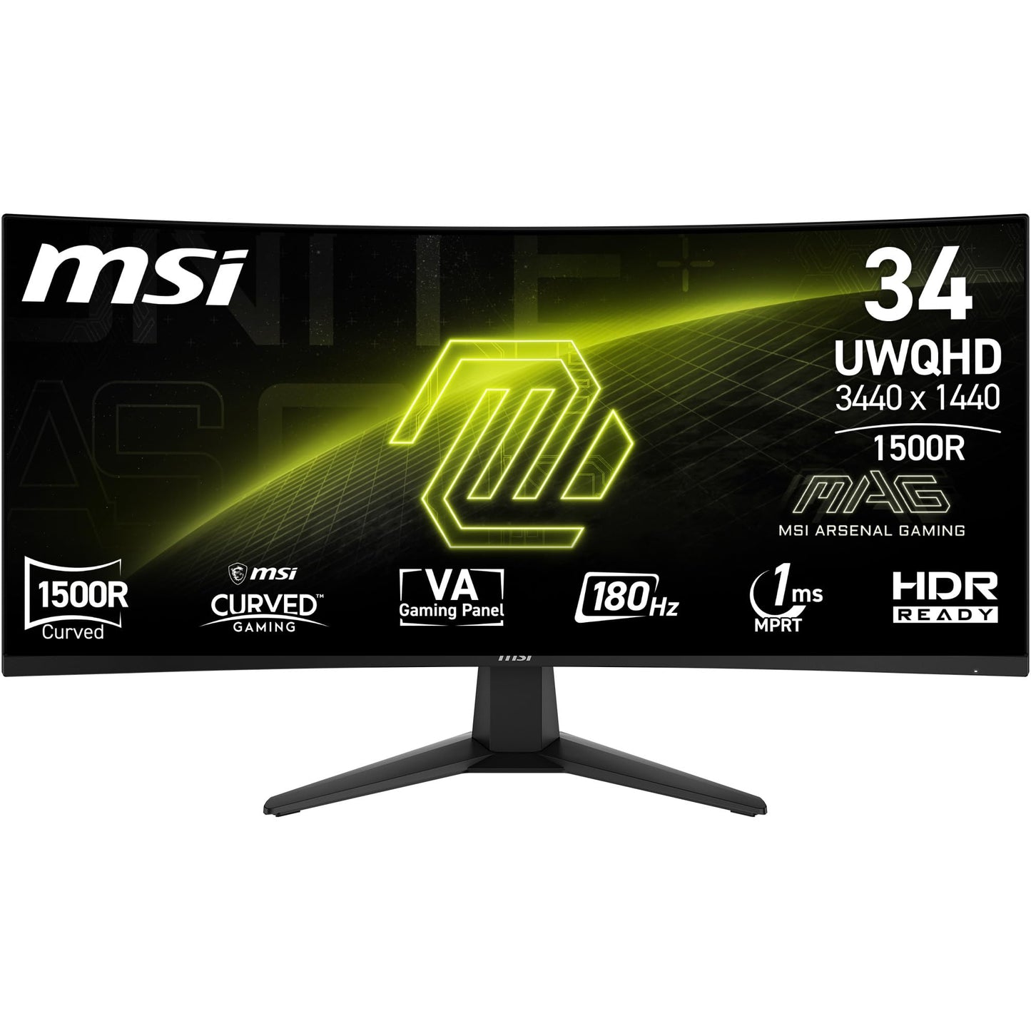 MSI MAG 346CQ 34-inch UWQHD Curved Gaming Monitor, 3440 x 1440, 1500R, VA, 180Hz, 1ms, HDR Ready, Eye Care, HDMI 2.0b, DP 1.4a, Frame-Less Design, Tiltable, Vesa compatible, Black - 9S6-3DD71M-011