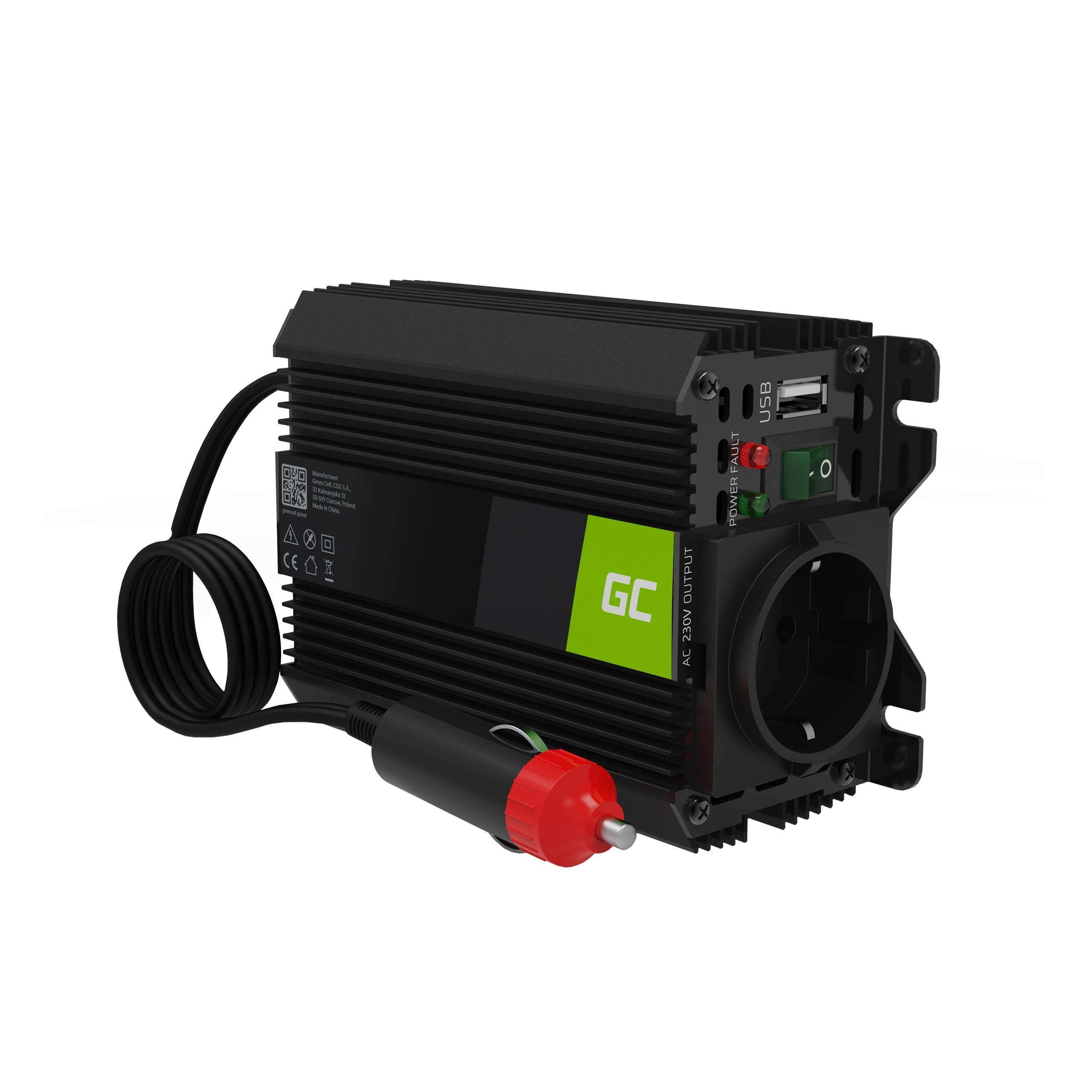 Green Cell PRO 150W/300W 12V to 230V Sine Wave Volt Car Voltage Converter Inverter Power Solar Inverter DC AC Converter Current Converter Caravan Car Modified Sine