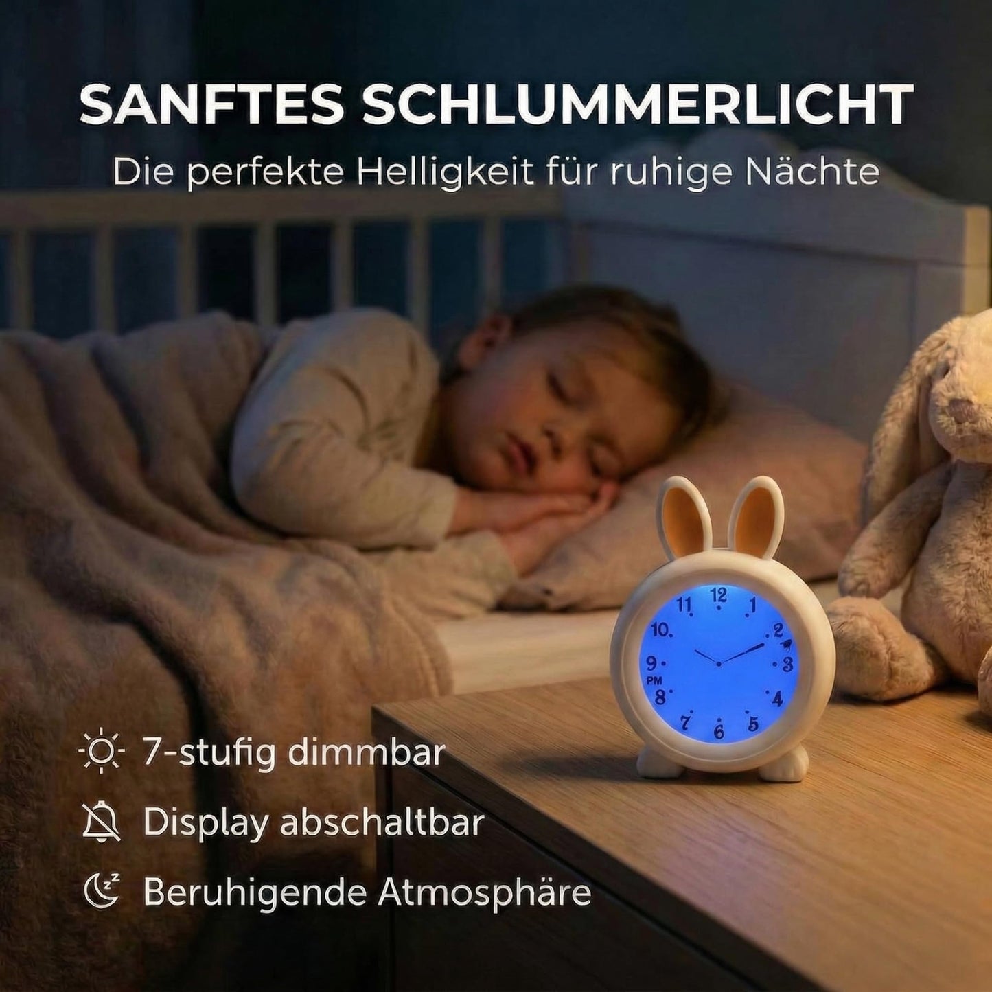 Alecto Monkey Alarm Clock Children - Children's Alarm Clock USB Rechargeable - Children's Alarm Clock with Night Light - Sleep Trainer (White) - BC100