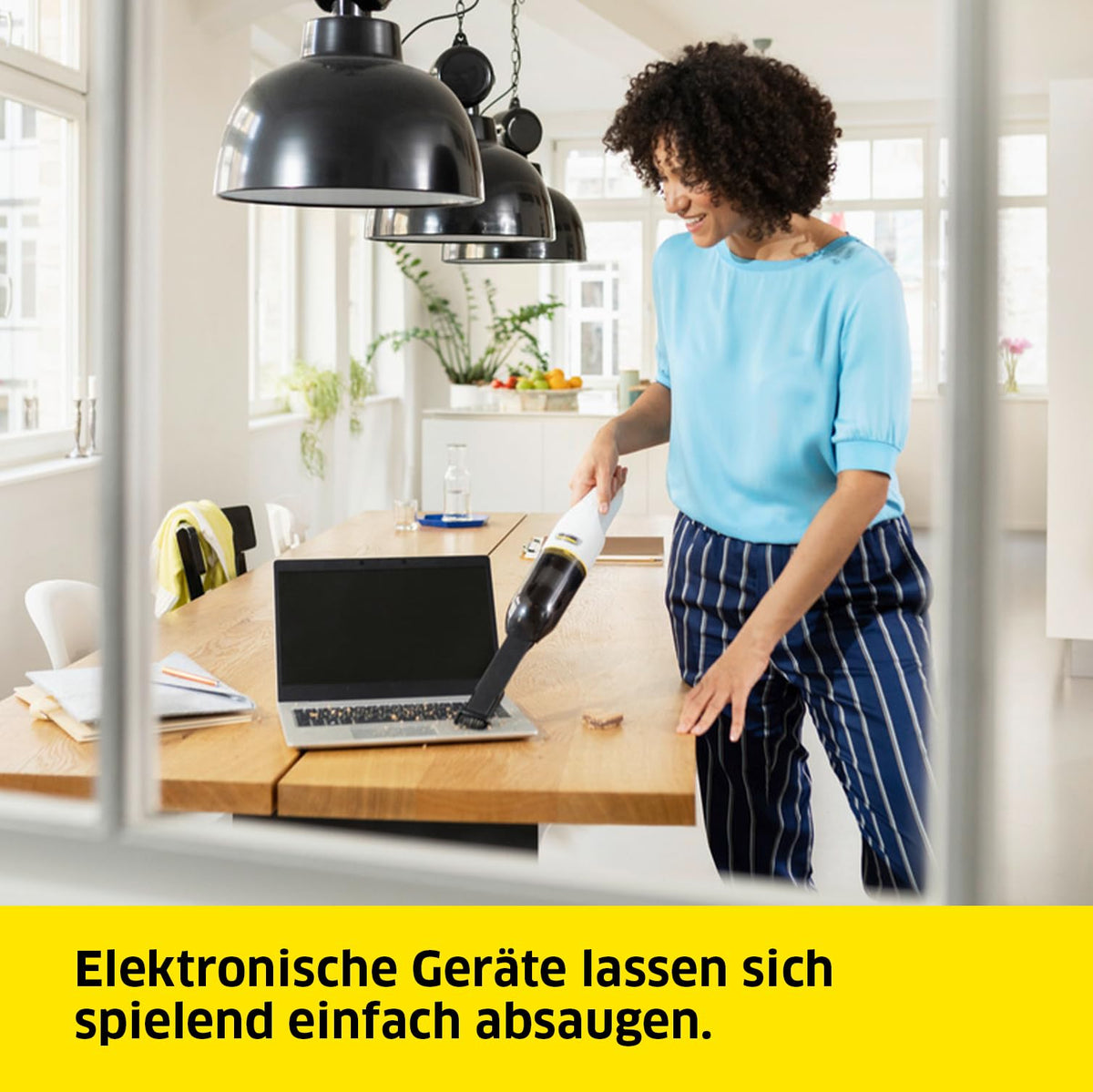 KÄRCHER Cordless Handheld Vacuum Cleaner CVH 2, compact and lightweight crumb vacuum for quick use, battery life: 10 min, includes 7.2 V battery, USB charger, 2-in-1 crevice tool. - 1.198-330.0