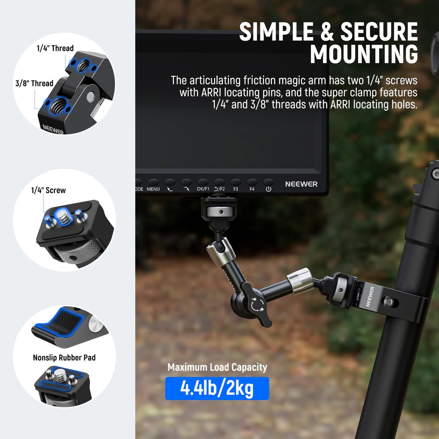 NEEWER 7" Articulated Magic Arm Clamp Mount with Super Clamp Camera Monitor Mount 1/4" 3/8" Positioning Pins Holes for DSLR Action Camera Video Light Compatible with SmallRig Cage, ST07C