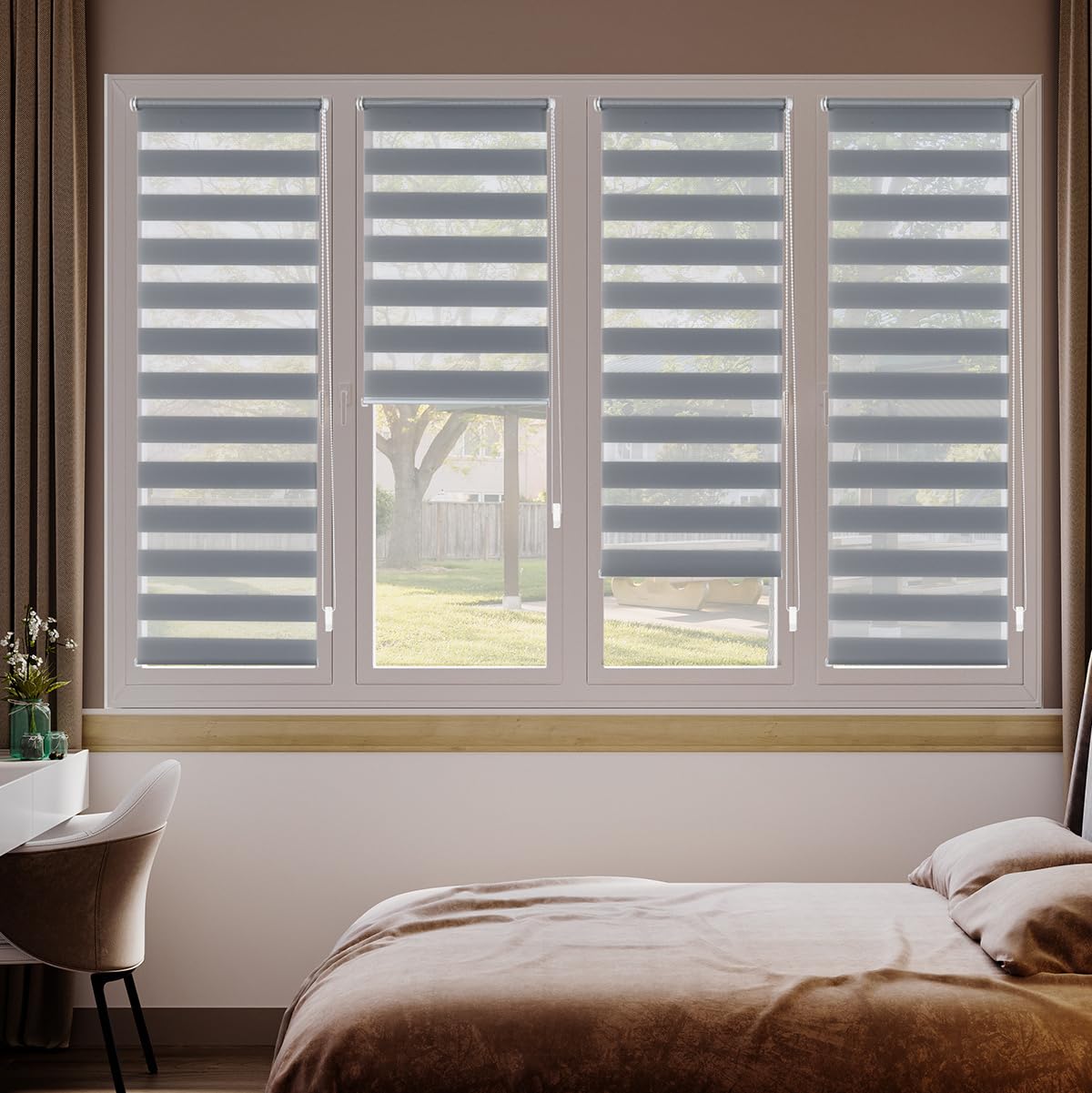 Sekey double roller blind Klemmfix without drilling for windows, double roller blind 60 cm wide, duo roller blind sun protection, 60x150cm, gray - 38Z-GY-0605