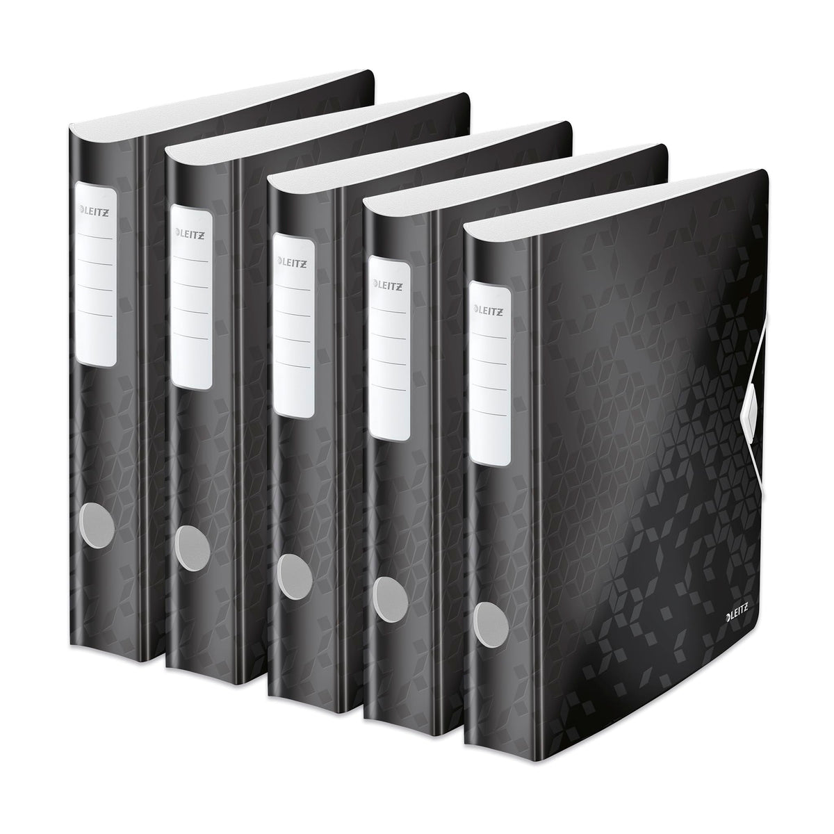 Leitz quality folder 180° Active WOW, pack of 5, A4, narrow, rounded spine, 6.5 cm wide, elastic band closure, light polyfoam, plastic folder, WOW series, black, 11070095 - 11070095-5
