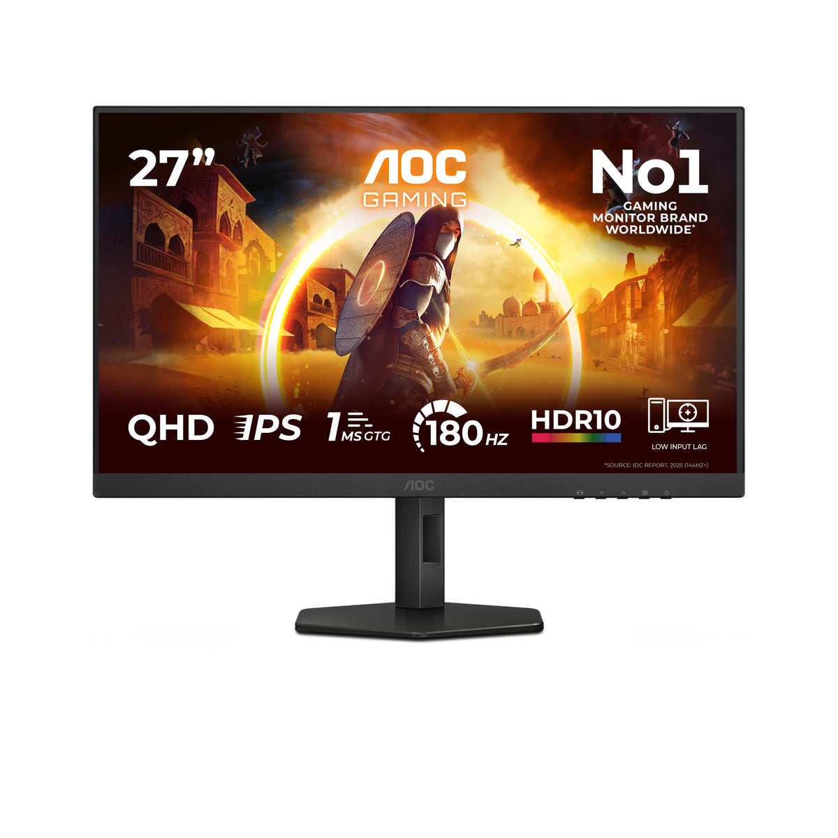 AOC Q27G4XF Monitor de Gaming de 27 Zoll WQHD, 180Hz, Panou Fast IPS, 1ms GtG, HDR10, Compatibil G-Sync, Reglare pe Înălțime, (2560x1440 HDMI 1x 2.0 DP 1x 1.4) Negru