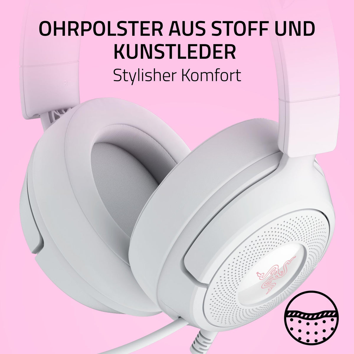 Razer Kraken Kitty V3 X - Cască de gaming cu fir - Urechi iconice de pisică - Greutate de 270g - Microfon HyperClear cardioid - Driveri Triforce de 40mm - Conector jack de 3,5mm | Alb - RZ04-05350300-R3M1