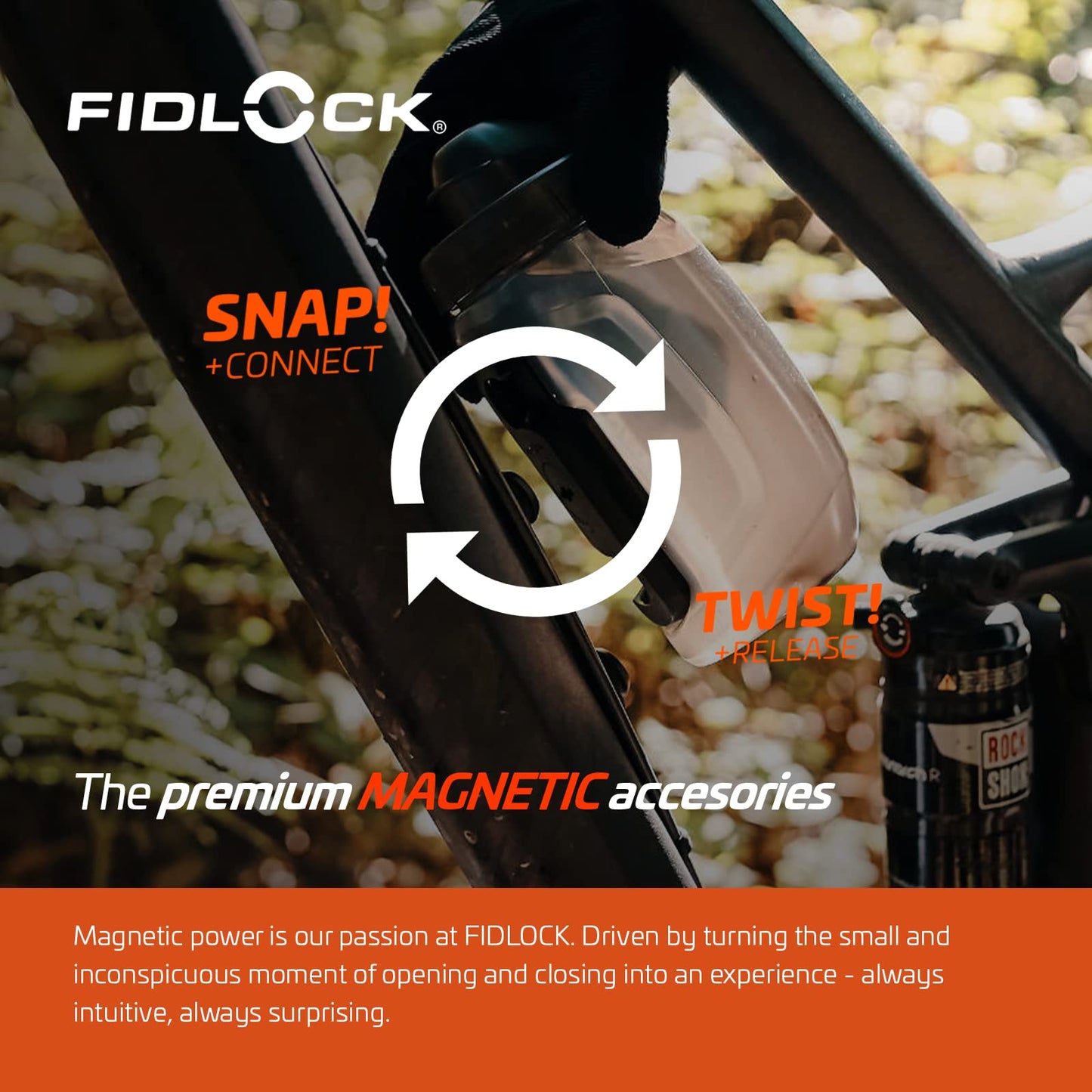 FIDLOCK TWIST bottle 450 + bike base - 450 ml bicycle drinking bottle with magnetic bicycle bottle holder, ideal for racing bikes, MTB & gravel, compact design, smoke color - 09611TBL