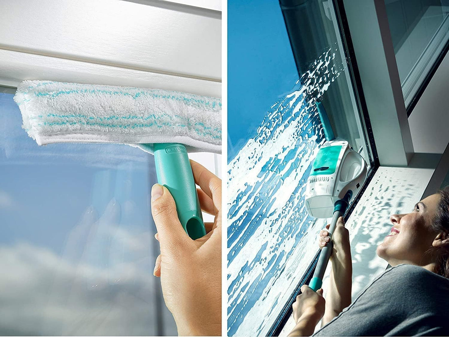 Leifheit window vacuum set Dry & Clean with handle and washer for 360° streak-free cleaning, window cleaner can be used for up to 38 minutes, window cleaner with automatic stand-by and click system - 51003