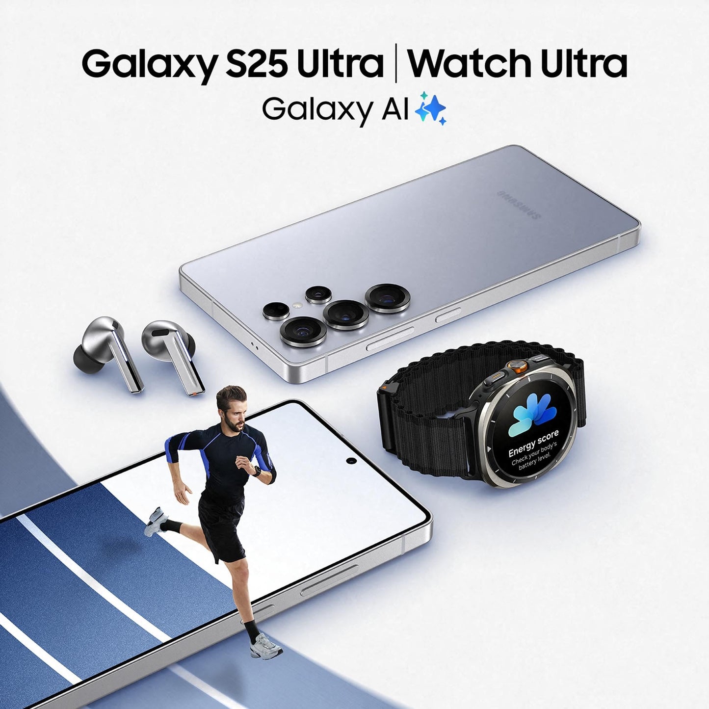 Samsung Galaxy S25 Ultra AI smartphone with Galaxy AI, 12 GB RAM, 1 TB storage, Titanium White Silver, 3 year manufacturer's warranty + Galaxy Watch8 Smartwatch