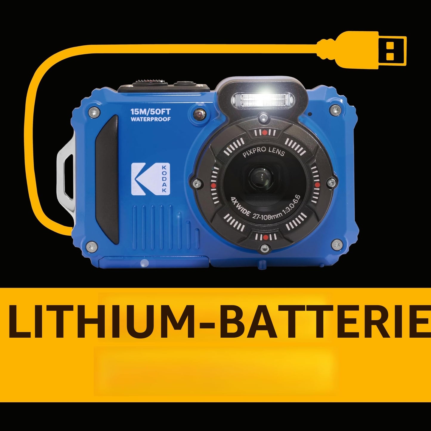 KODAK Pixpro WPZ2 - Digital camera compact 16M pixels, waterproof up to 15m, shockproof, video 720p, LCD screen 2.7 - Li-ion battery, blue - WPZ2BL