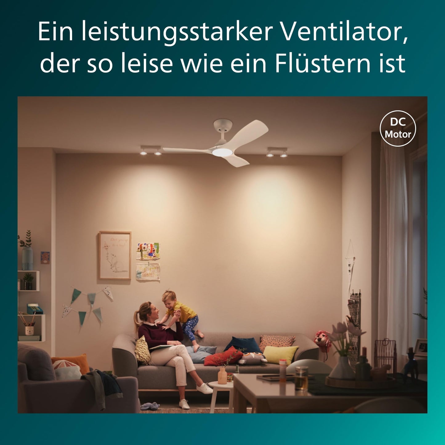 PHILIPS Fixed Blade Ceiling Fan, 3 Blades, Small (42"), 28W LED Light, DC Motor, Color Temperature Range (3000K, 4300K, 6500K) with Dimming Function, Remote Control Included - 929004641111