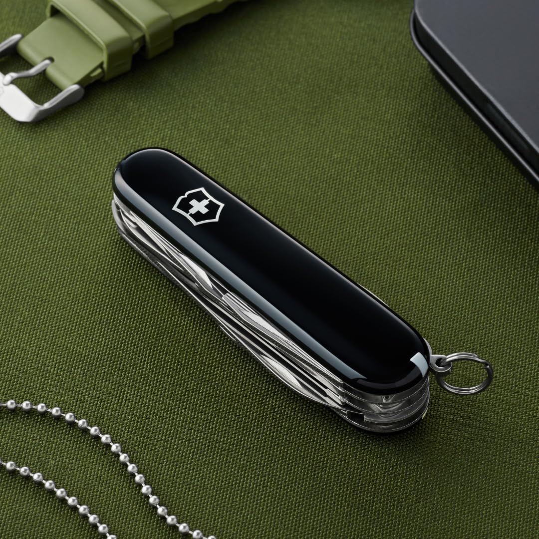 Victorinox Swiss Army Knife Huntsman, Multitool, Swiss Army Knife with 15 functions, blade, corkscrew, can opener, folding box, black - 1.3713.3