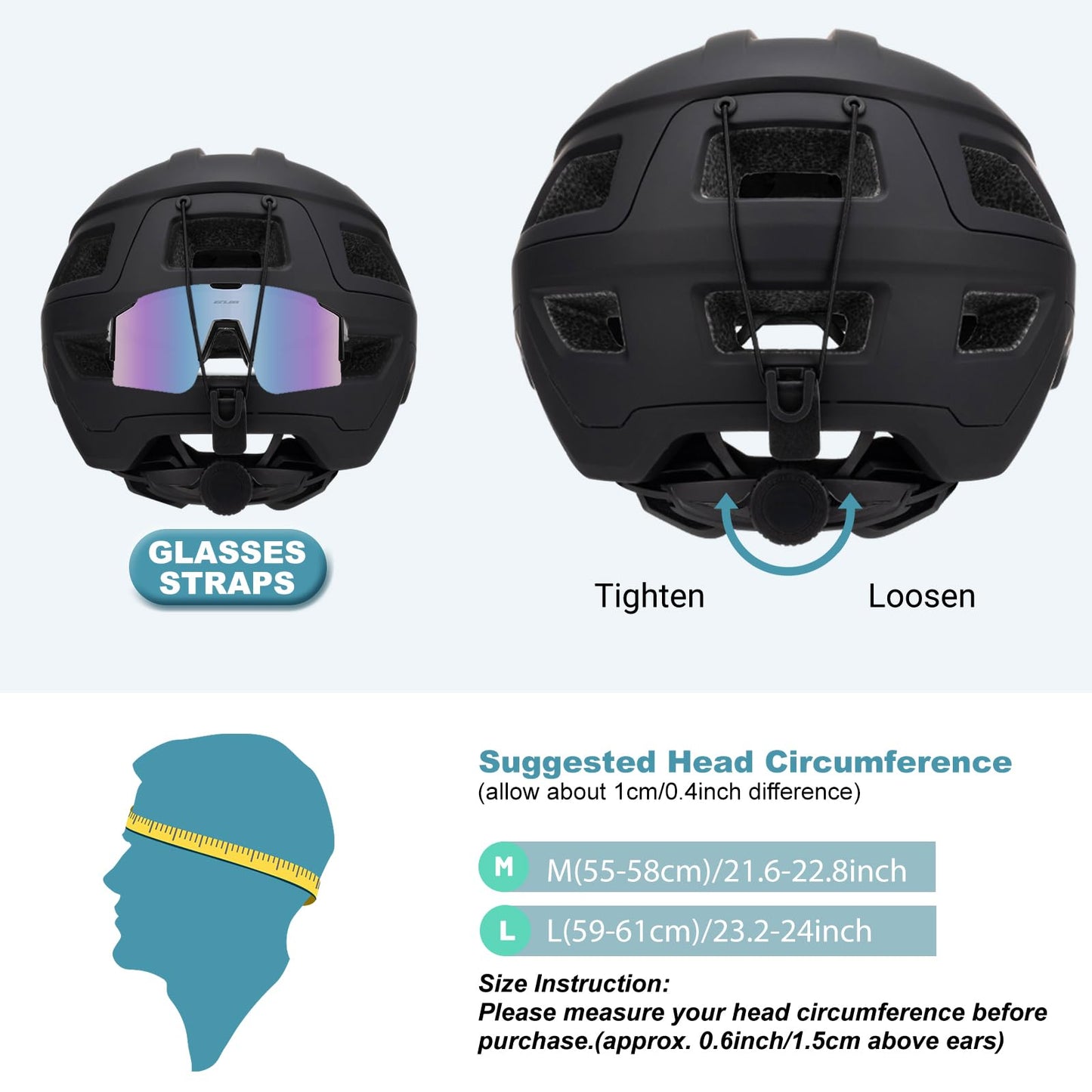Favoto Mountain Bike Helmet with Peak Lightweight - Double Inmould Technology MTB Helmet for Women Men Road Bike Helmet Black Matt L (59-61cm) Adjustable Length - B025