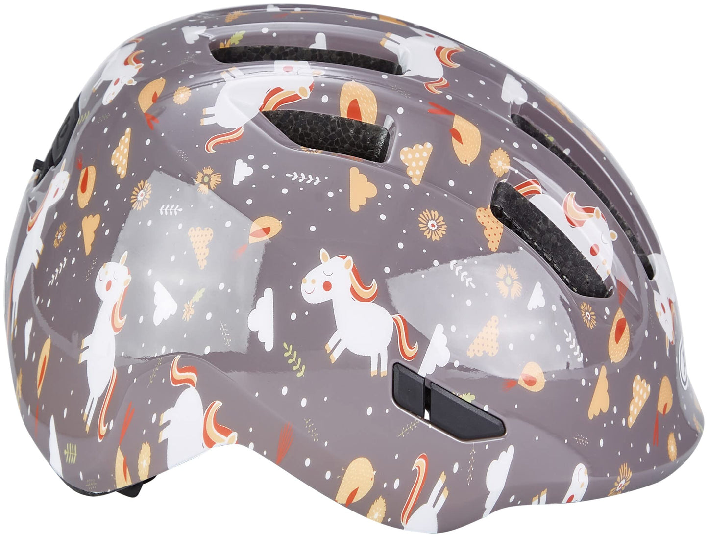 ABUS children's helmet Smiley 3.0 - bicycle helmet with a deep fit, child-friendly designs & space for a braid - for girls and boys - gray with horse pattern, size S - 67252