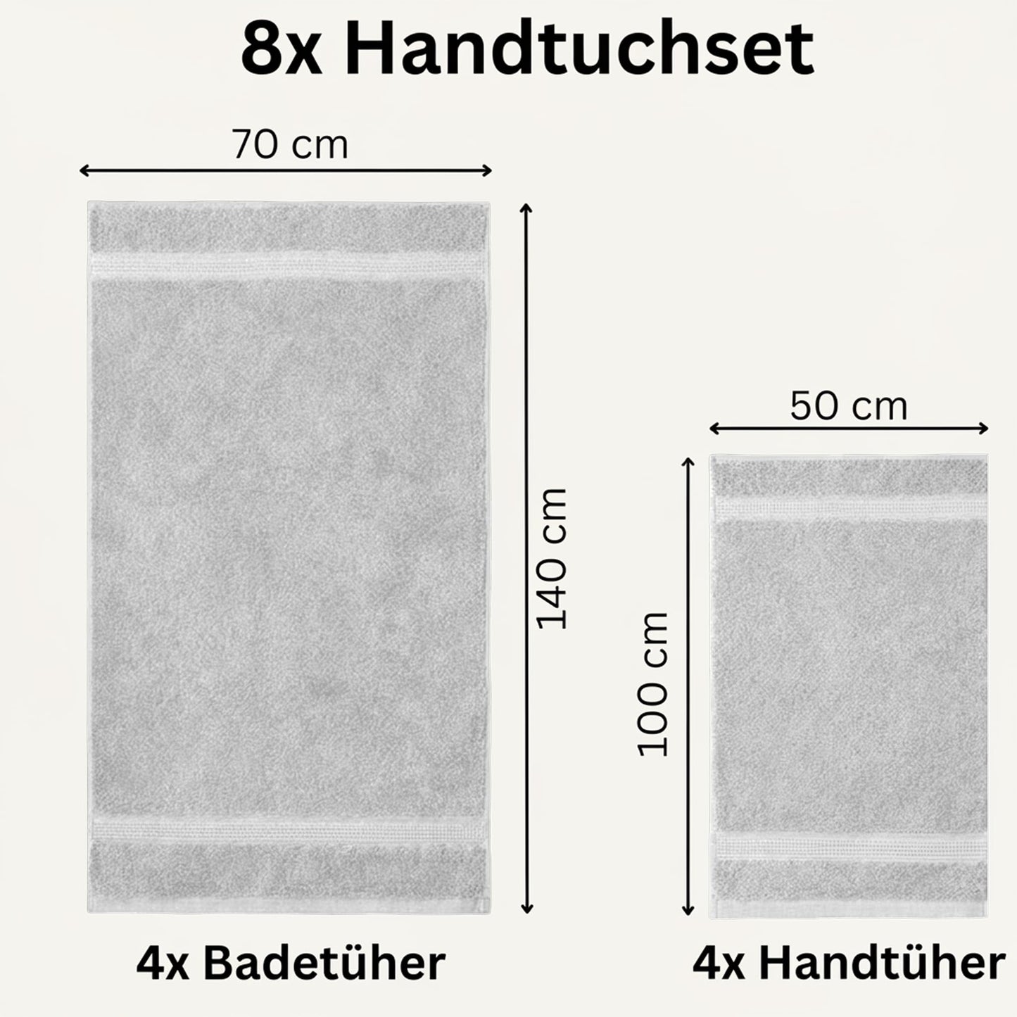 Komfortec set of 8 towels, 4 bath towels 70x140 cm & 4 hand towels 50x100 cm, 100% cotton terry cloth, fluffy and absorbent, white - 4er-50x100-und-4er-70x140-weiß-amz