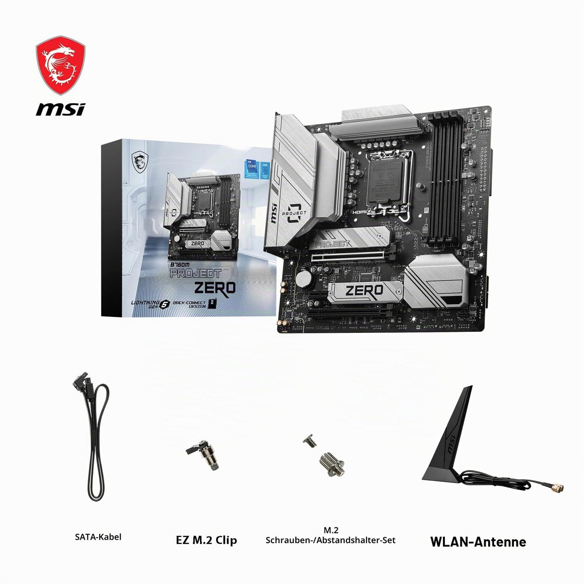 MSI B760M Project Zero Placă de bază, Back Connect mATX - Suportă procesoare Intel Core de generațiile 14, 13 și 12 LGA 1700, DDR5 7800+MHz/OC, PCIe 5.0 x16, - 7E14-001R