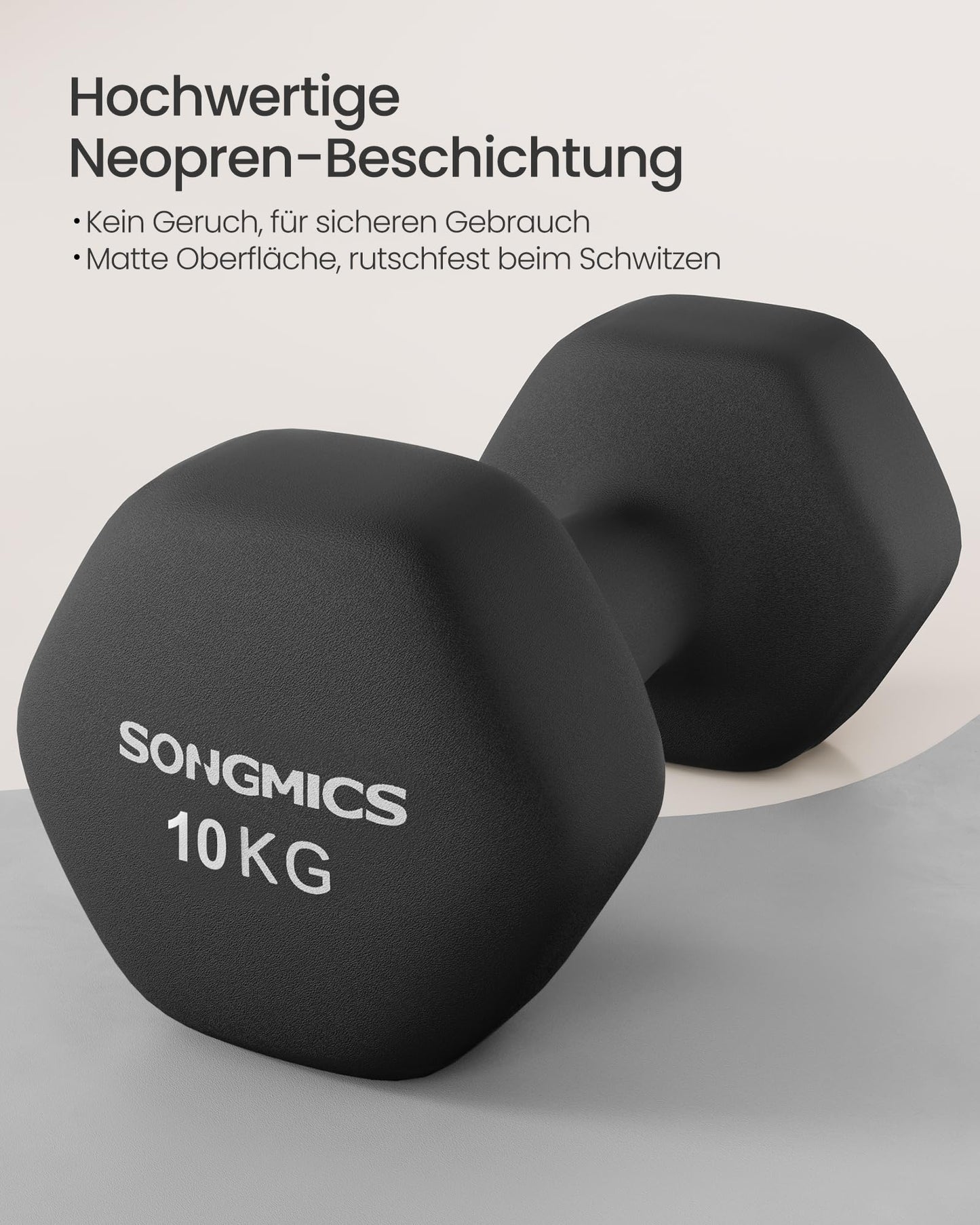 SONGMICS Dumbbells Set of 2 2 x 10kg Dumbbell Set Hexagon Neoprene Coating Strength Training Workout Fitness Training for Home Ink Black SYL110B01 - USYL908Q01