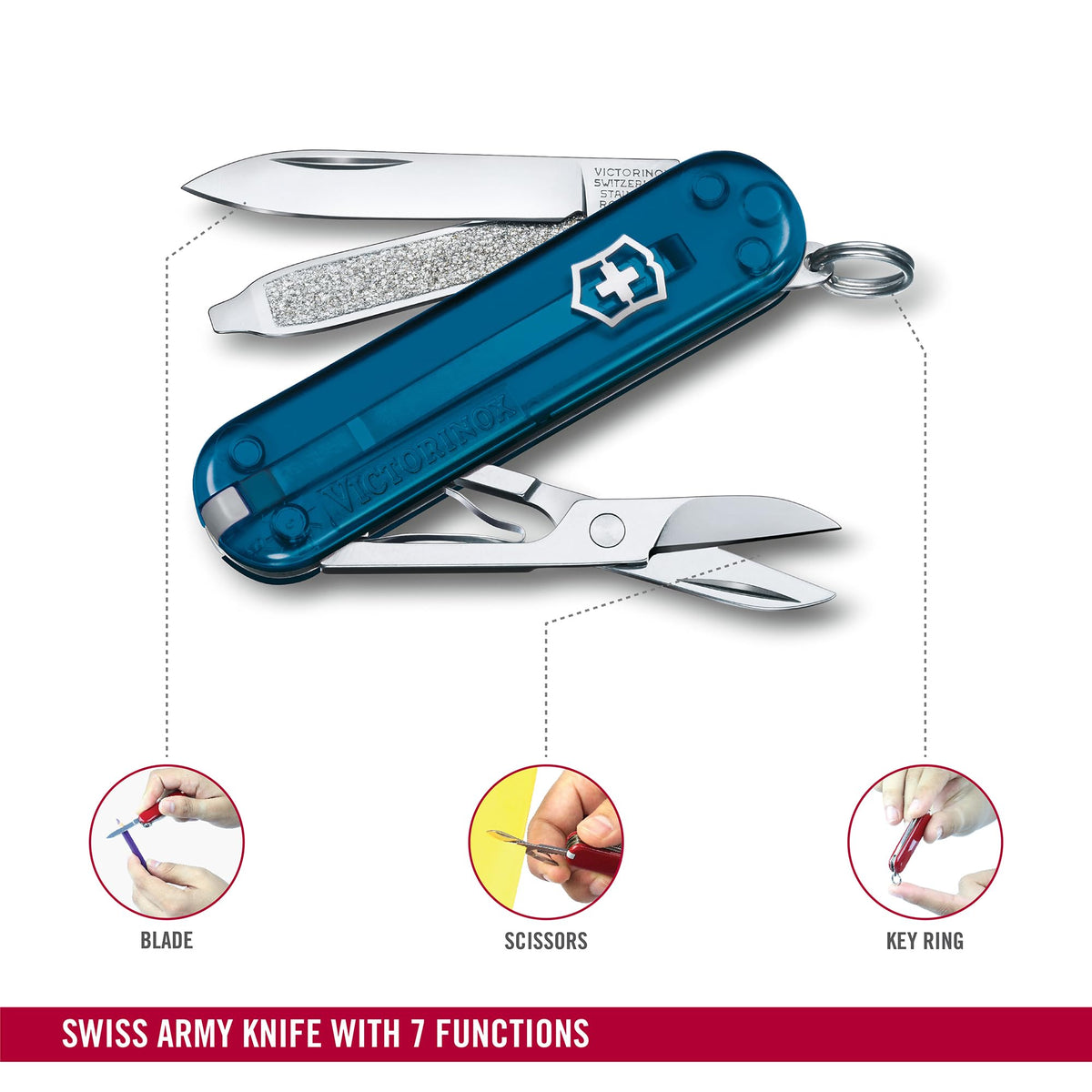 Victorinox Swiss Army Knife Classic SD Multitool, 7 Functions, Red - 0.6223.T61G