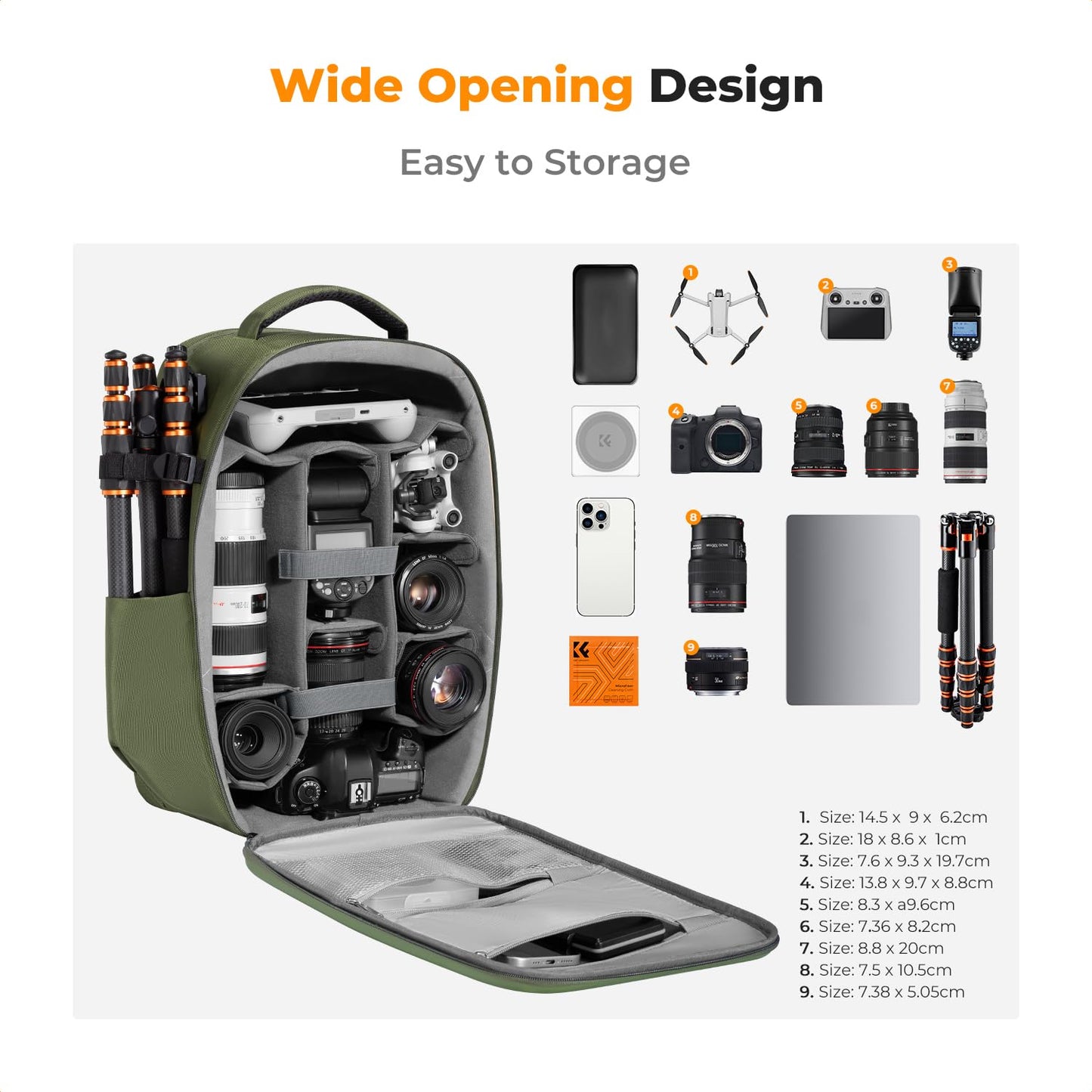 K&F CONCEPT camera backpack photo backpack with hard shell camera bag with 15.6 inch laptop compartment and rain cover, backpack for drones - KF13.134V3