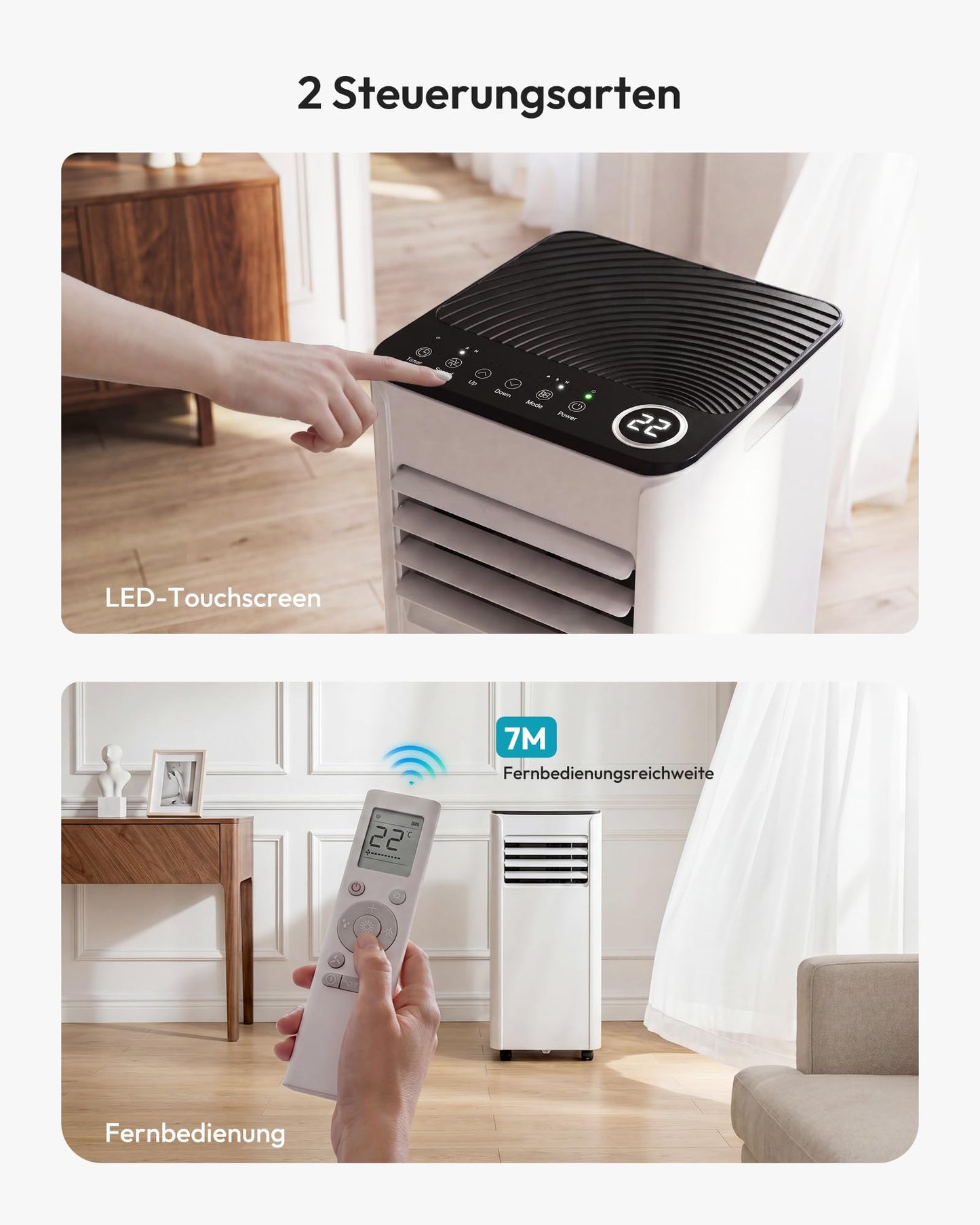 Air conditioning mobile - air conditioning unit with exhaust hose 7000 BTU | 4-in-1 mobile air conditioner | Quiet operation | Digital display + remote control | Window installation kit | 24h timer | For rooms up to 20 m² - OL-A016FF20N2
