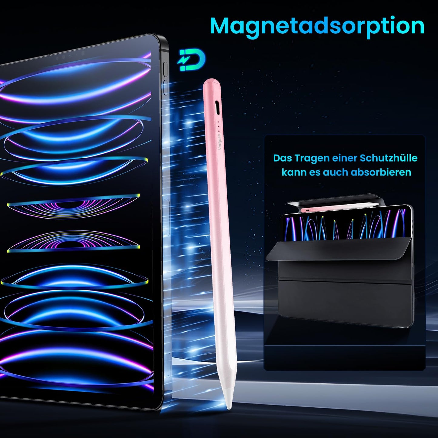 Pen for iPad 2018-2026, 2X Fast Charge Palm Rejection-Gradient Purple - V