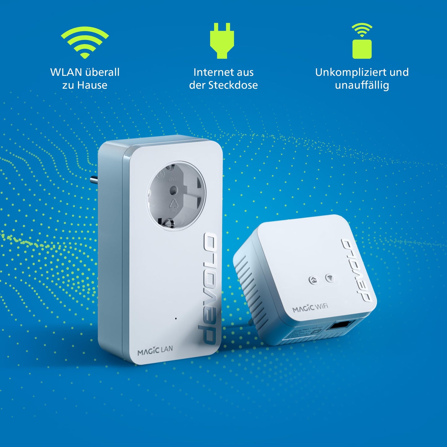 devolo Magic 1 WiFi mini starter kit, WiFi powerline adapter, up to 1,200 Mbit/s, WiFi amplifier, 1x LAN connection, dLAN 2.0, white - 8569