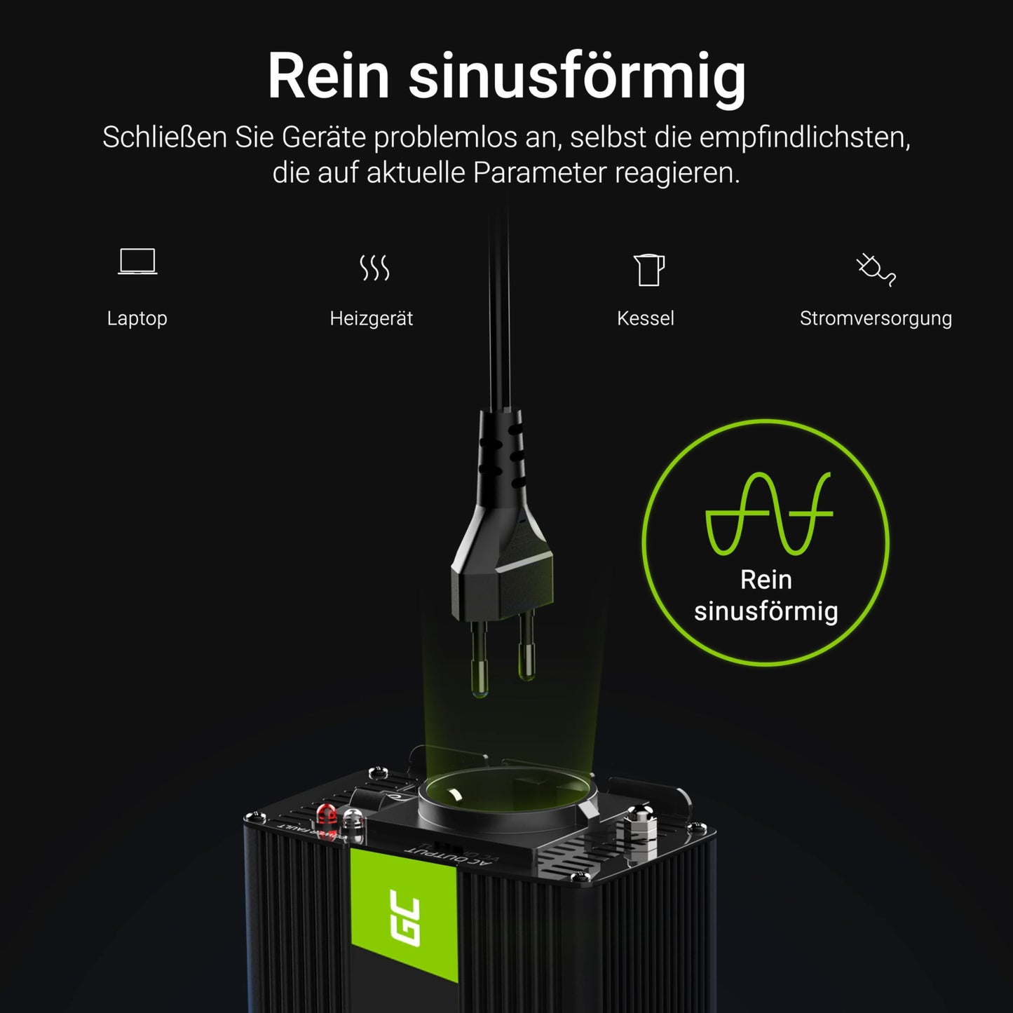 Green Cell 300W/600W DC 12V to AC 230V Pure Sine Wave Voltage Converter UPS UPS Inverter Current Converter Power Bypass Solar Inverter DC AC for supplying pumps in central heating ovens