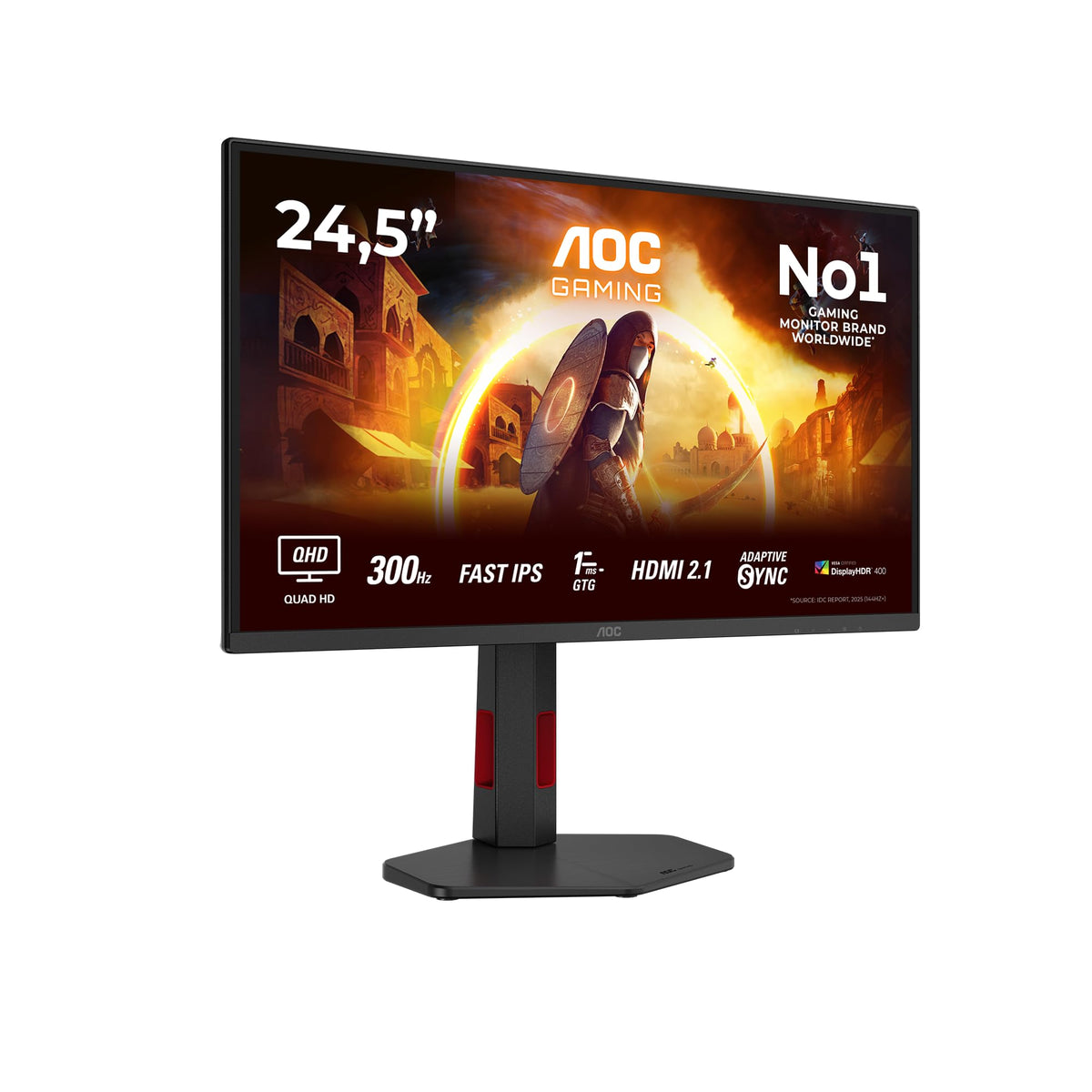 AOC Q25G4SR Monitor de gaming de 25 inch WQHD, 300Hz, panou Fast IPS, 1ms GtG, HDR400, compatibil G-Sync, ajustare pe înălțime, difuzoare, (2560x1440 HDMI 2X 2.1 DP 1x 1.4) negru