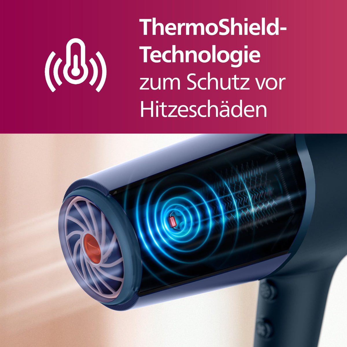 Philips Hair Dryer 5000 Series, ThermoShield Technology, Ionization Function, 2,300 W, Metallic Blue, with 9 mm and 11 mm Styling Nozzle, Volume Diffuser, BHD510/20