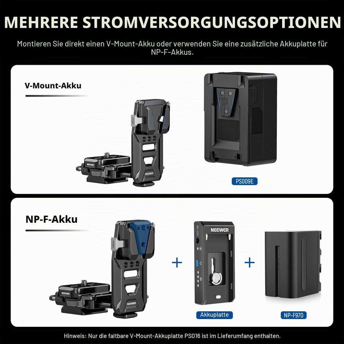 NEEWER V Mount Battery Plate with NATO Rails, Arca Type Base Plate for RS4 Pro RS3 Pro Gimbal Modular DSLR Camera Video Rig, compatible with SmallRig V Lock Battery Camera Cage, PS016