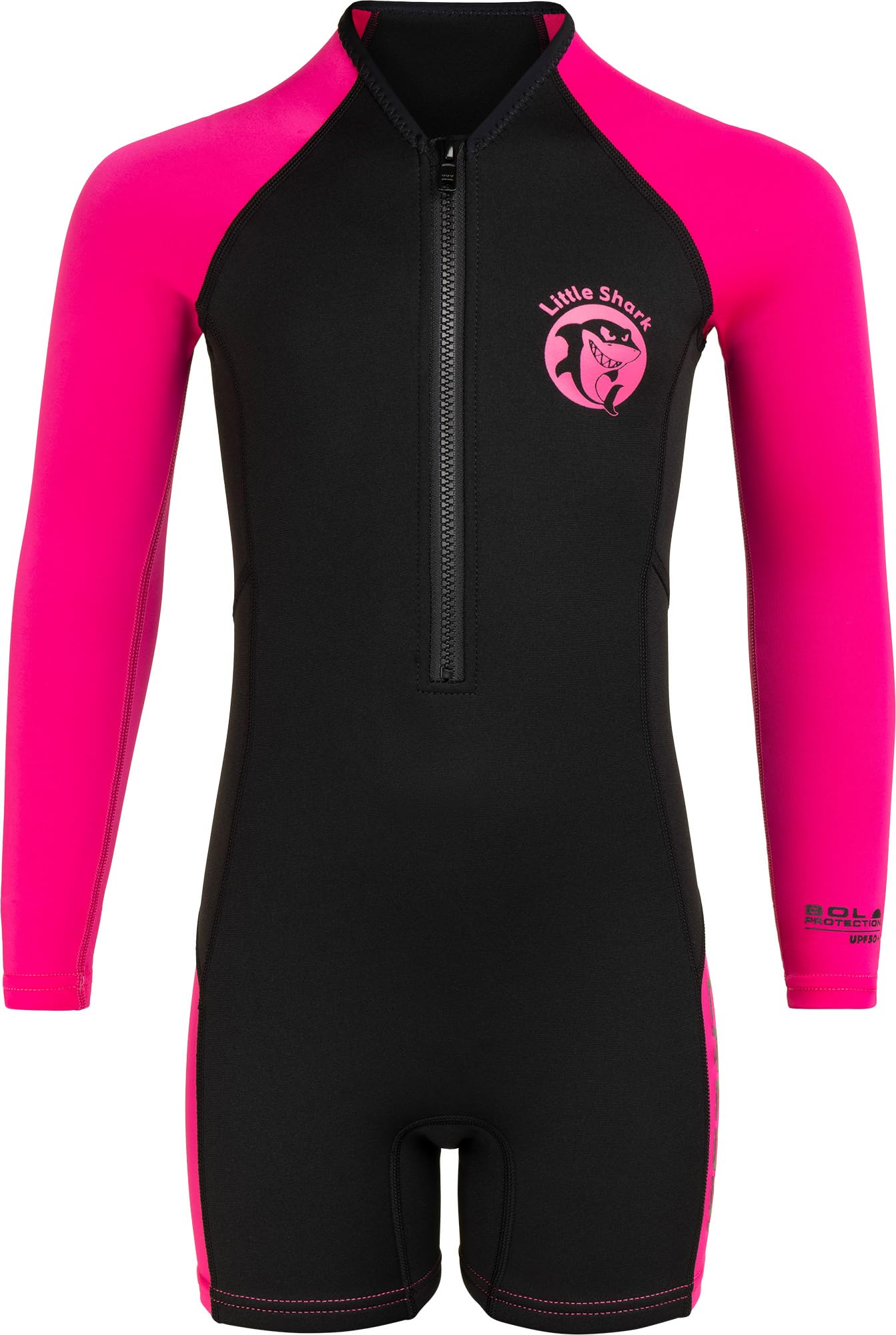 Cressi Shorty 2mm children's wetsuit - children's swimming suit with UV, cold protection, jellyfish protection - swimming suit for girls and boys - black/pink - 7/8 years - XDG006405
