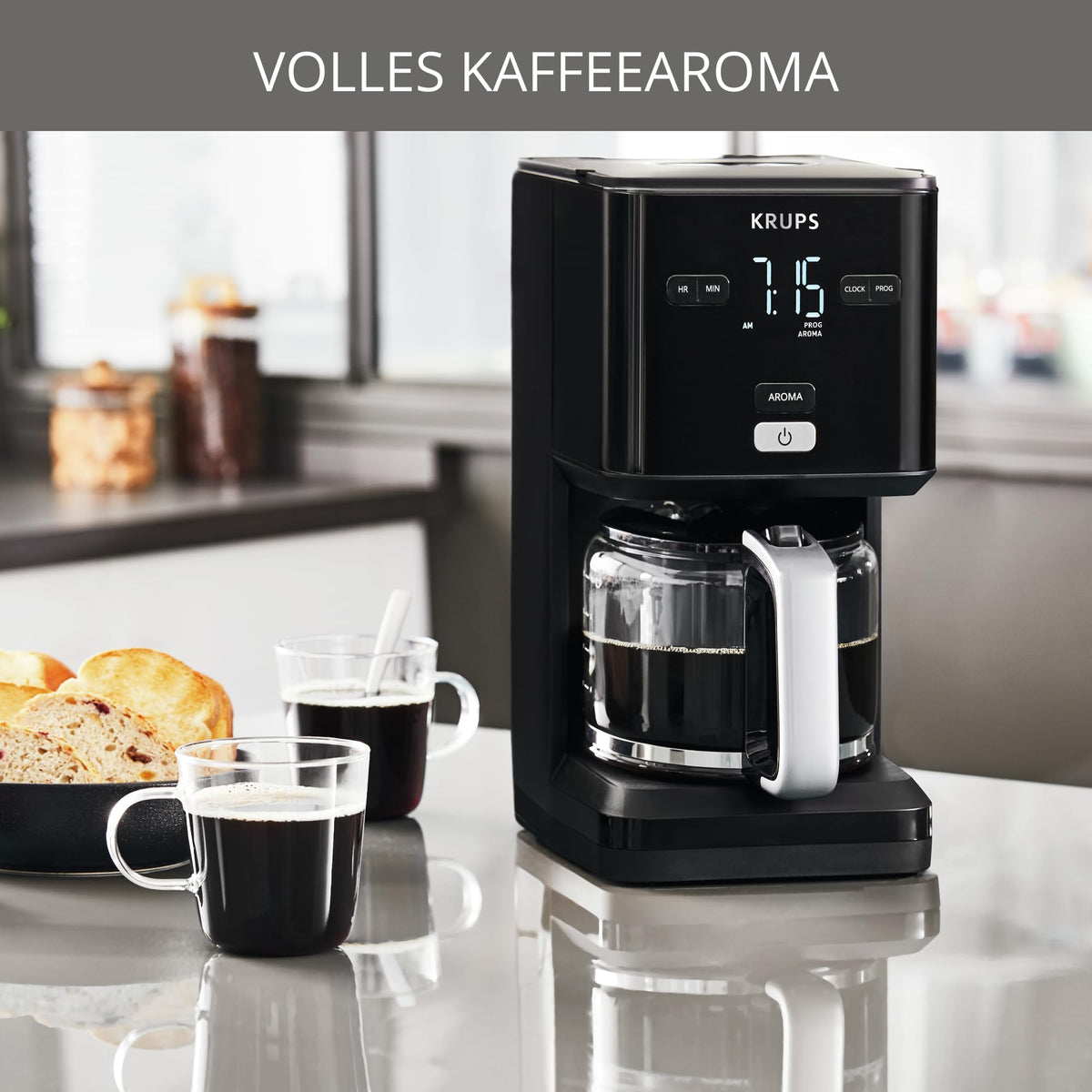 Krups Smart'n Light Coffee Machine with Timer, for 1.25 liters of filter coffee, keep warm function, automatic shut-off, black, KM600810
