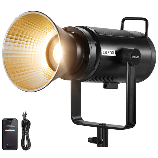 NEEWER CB200B 210W LED video light studio light with 2.4G/APP remote control, all-metal COB bi-color studio continuous light Bowens mount 90000Lux/1m 2700K-6500K CRI/TLCI97+ 12 effects for portrait