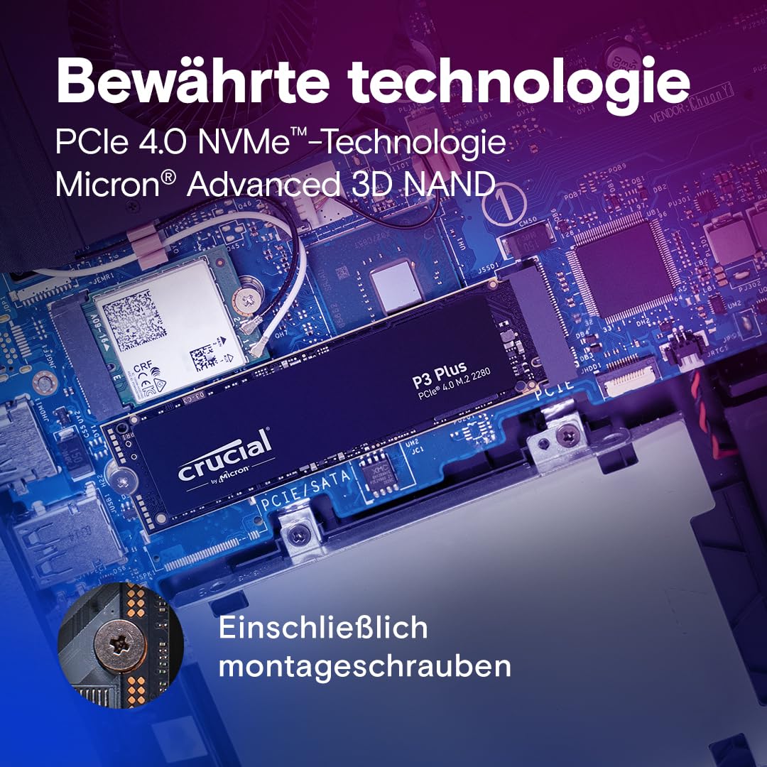 Crucial P3 Plus SSD 1TB M.2 PCIe Gen4 NVMe Internal SSD, 5,000 MB/s Read, 3,600 MB/s Write, Compatible with Laptop and Desktop, Solid State Drive - CT1000P3PSSD801