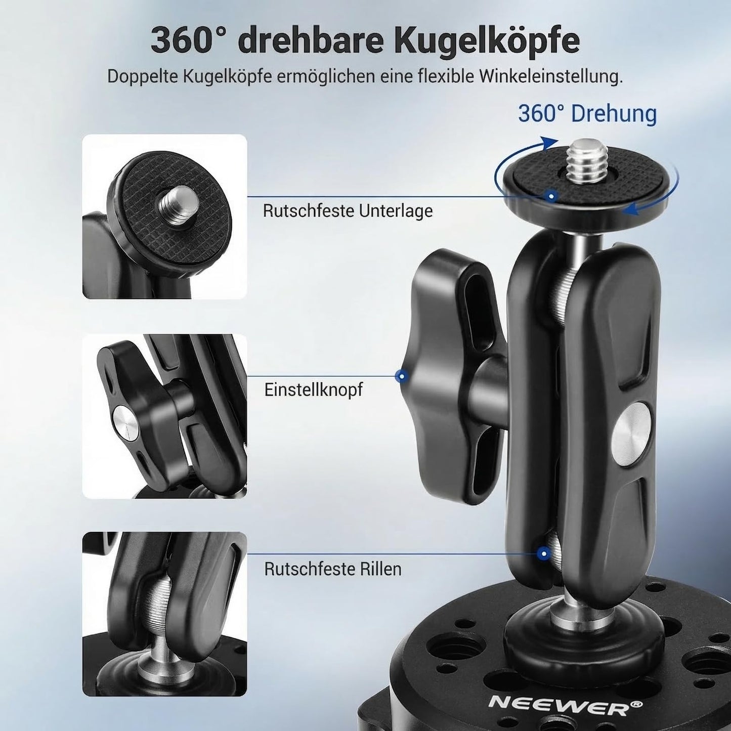 NEEWER 6"/15.2cm camera suction cup mount with ball head magic arm, metal suction cup mount on the car windshield for action camera/mobile phone holder, with 1/4" & 3/8" mounting holes for ARRI - 1x