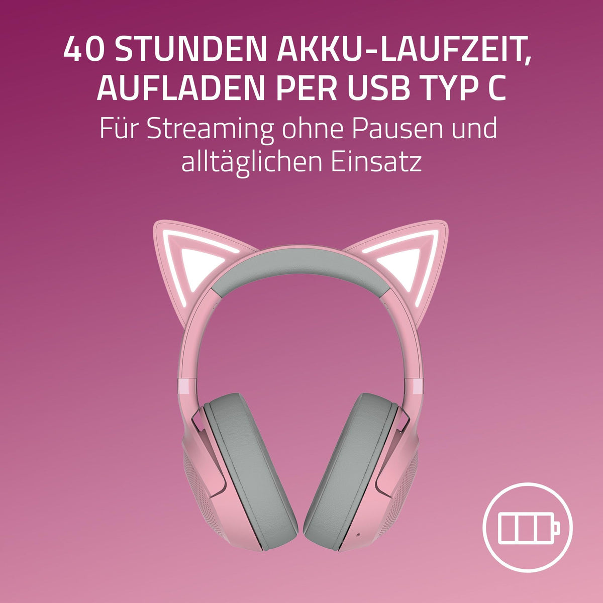 Razer Kraken Kitty V2 BT - Cască de gaming wireless Bluetooth RGB cu urechi de pisică luminoase (Bluetooth 5.2 cu mod de gaming, drivere TriForce de 40mm) Quartz - RZ04-04860100-R3M1
