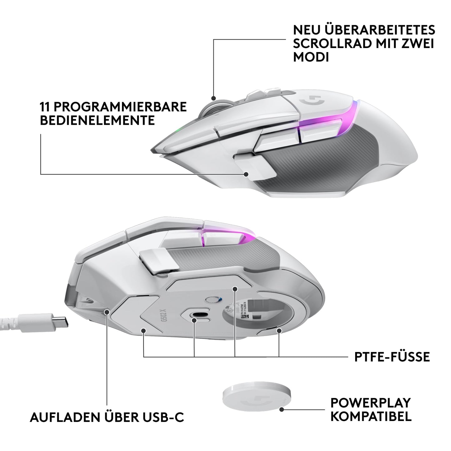 Logitech G G522 Wireless Gaming Headset and G502 X Plus Wireless Gaming Mouse - Lightspeed Wireless Mouse and Headset Combo with RGB LIGHTSYNC - Compatible with PC/Windows - White