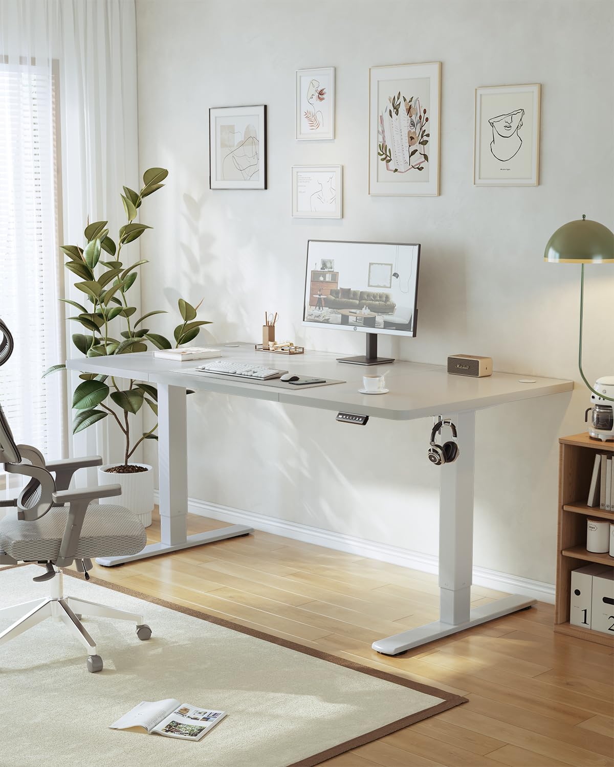JUMMICO Birou reglabil pe înălțime cu port de încărcare USB, birou reglabil pe înălțime electric 160 x 70 cm, masă stand-sit, birou standing, masă reglabilă pentru computer, birou standing, gri - 0403