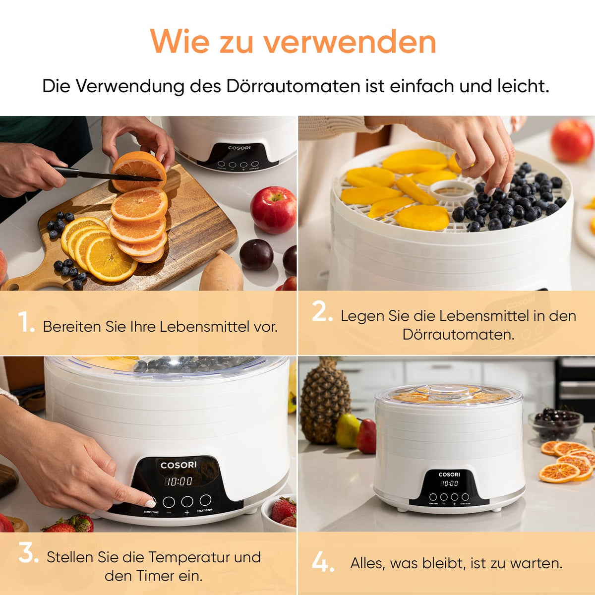 Cosori Dörrautomat, Food Dehydrator, 5 Tabletts, 350W, Alb - 051