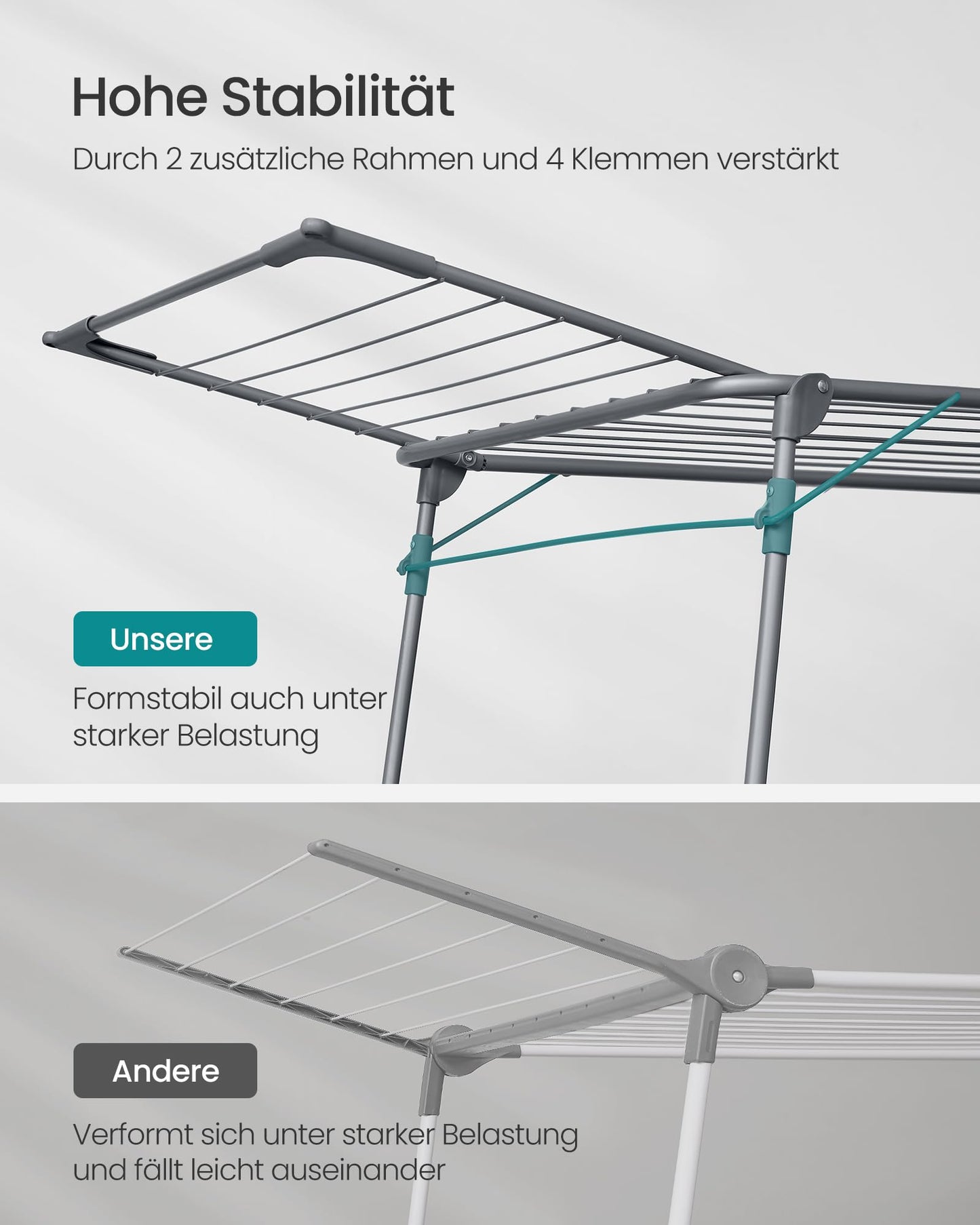 SONGMICS clothes airer, stand dryer 52.5 x 173 x 96.5 cm, wing clothes airer, wing clothes dryer, space-saving, with sock holder, metal, for clothes, towels, laundry, gray LLR518G01