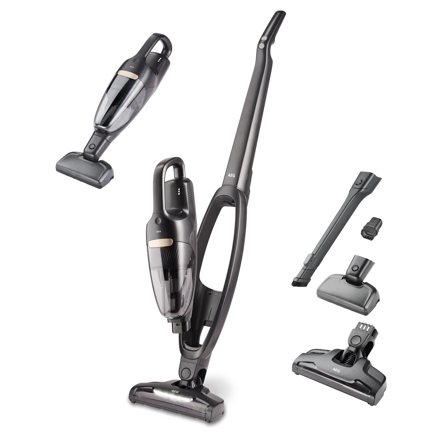AEG QX6-1-45AN cordless vacuum cleaner/bagless vacuum cleaner/quiet/handheld vacuum cleaner battery/45 min running time/light/hard floor/2-in-1/animal hair/dog/cat/carpet/car/gray - 900402250