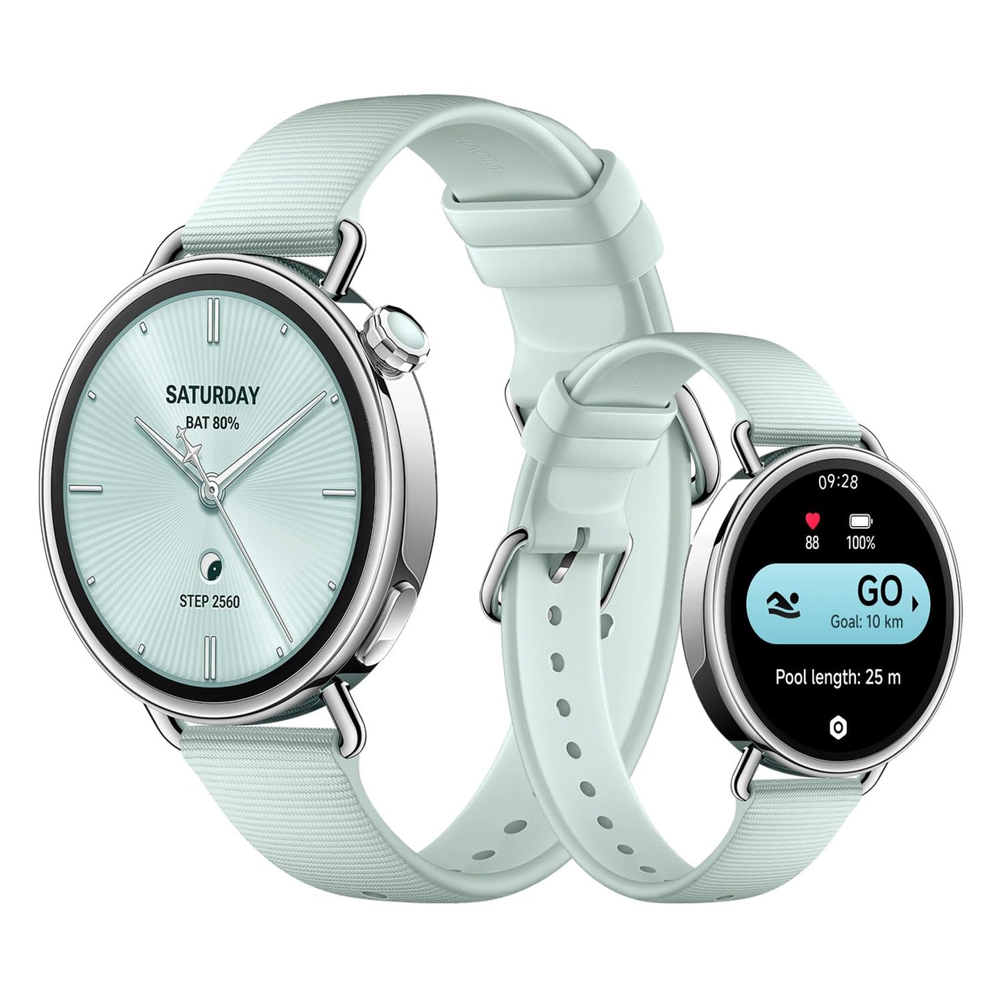 XIAOMI Watch S4 41mm Smartwatch - Stainless Steel Case, Ultralight, 150+ Sports Modes, Precise Menstrual Cycle Prediction, Safety Emergency Call Function, Fluorine Rubber Strap (Mint Green) - M2502W1
