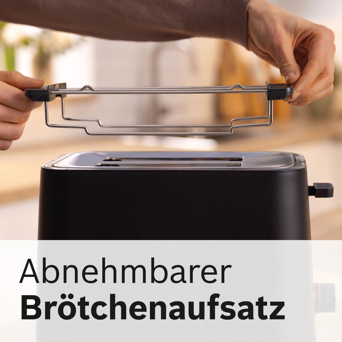 Bosch Compact Toaster MyMoment TAT3M123, removable foldable bun warmer, with defrost function, automatic shut-off, lift function, bread centering, ideal for 2 slices, 800 Watts, matte black
