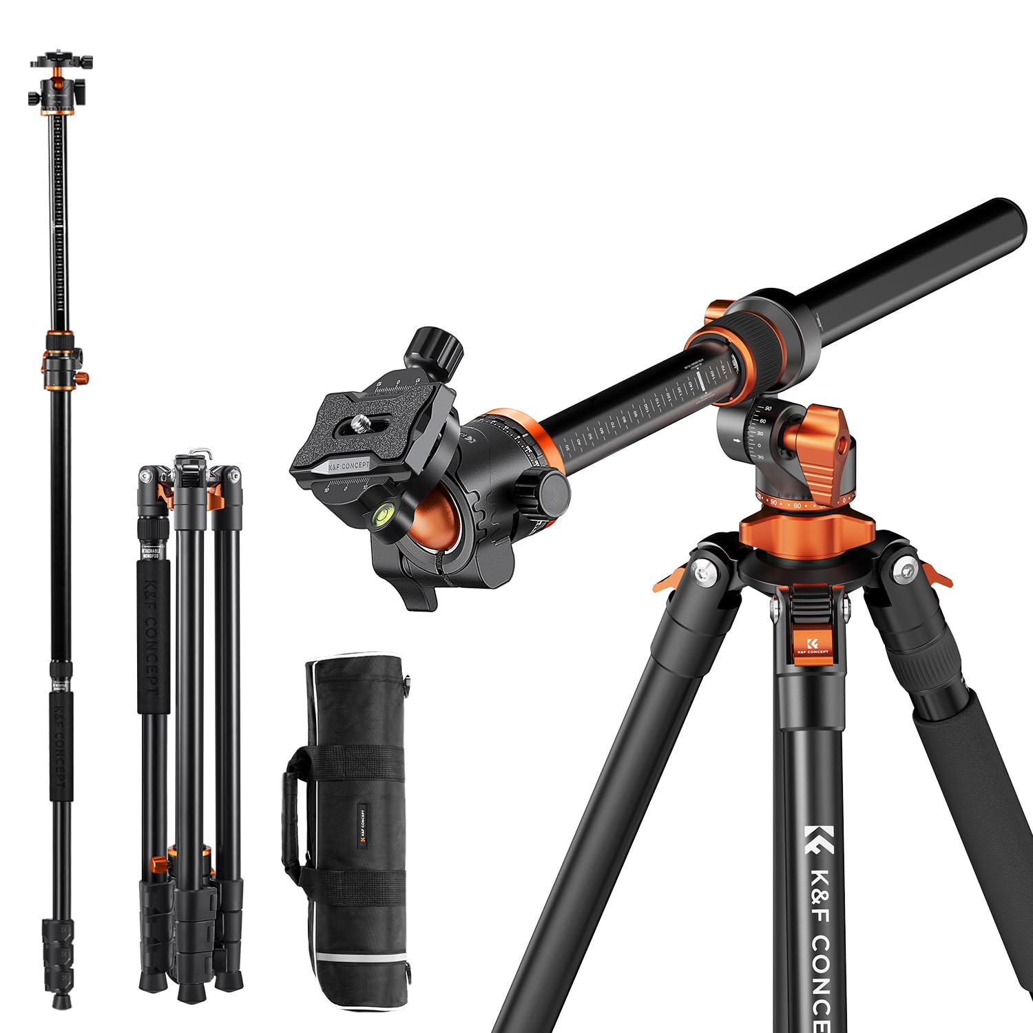 K&F CONCEPT New tripod for camera, 230cm professional camera tripod with new center column construction, removable monopod, tripod for outdoor and indoor shots T254A7+BH-28L - KF09.119