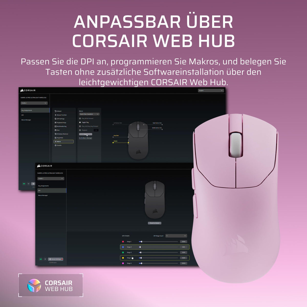 Corsair Sabre v2 PRO Ultralight Wireless FPS Gaming Mouse - Pink - CH-931G007-WW