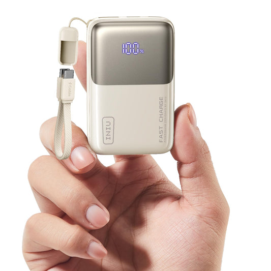 INIU Mini Power Bank, 45W 10000mAh Power Bank Small But Strong (USB C In & Out), Quick Charge Function PD3.0 External Mobile Phone Batteries, Compatible with iPhone 17 16 15 Pro Max Mini Samsung S24, Delicate White - P50