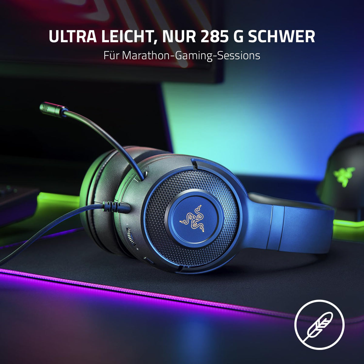 Razer Kraken V3 X USB - Cască de gaming USB cu fir (Ultra ușoară, 285g, drivere Triforce de 40mm, microfon HyperClear cardioid, sunet surround 7.1, Chroma RGB) Negru - RZ04-03750300-R3M1