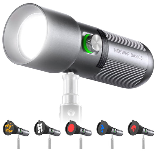 NEEWER Basics Flashlight for Photography, FL10 RGB LED Spotlight, 10W 6300K Patterned Ambient Light Made of Aluminum, 7500mAh/4 Colors/20 GOBO Filters/CRI95+, USB Sunset Video Fill Light for Photo Studio
