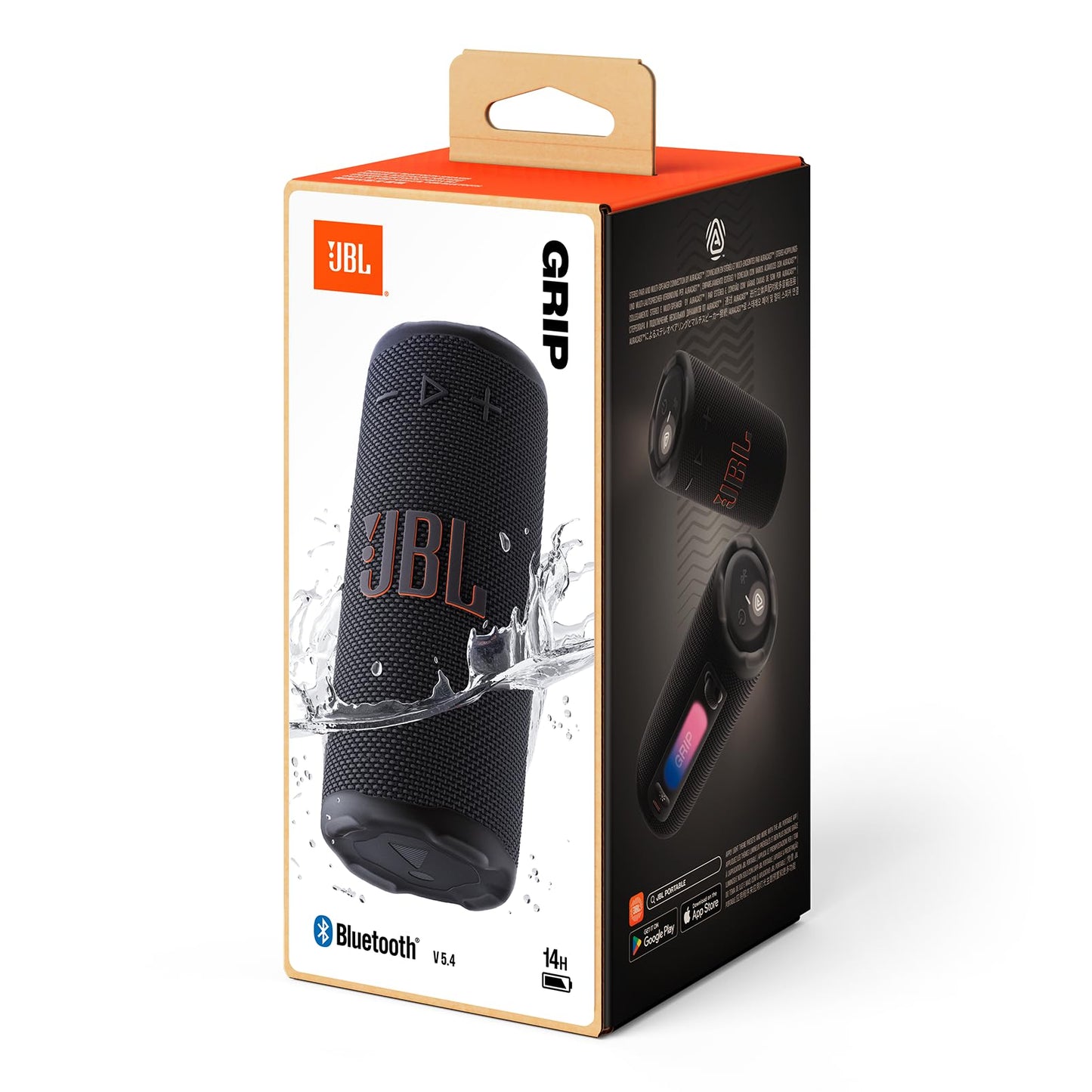 JBL Grip Compact Bluetooth Speaker, JBL Pro Sound with AI Sound Boost, IP68 Waterproof and Dustproof, Ambient Light, Up to 14h Playback, Auracast Multi-Speaker, JBL Portable App, Black - JBLGRIPBLK