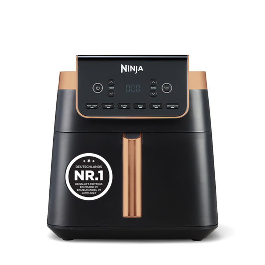 Ninja Air Fryer MAX PRO, 6.2L, Oil Free, Large Drawer, Roasting, Baking, Air Fry, Non-Stick, Dishwasher Safe Basket & Crisper Grid Insert, Silicone Tongs, Black/Copper, AF180EUCP