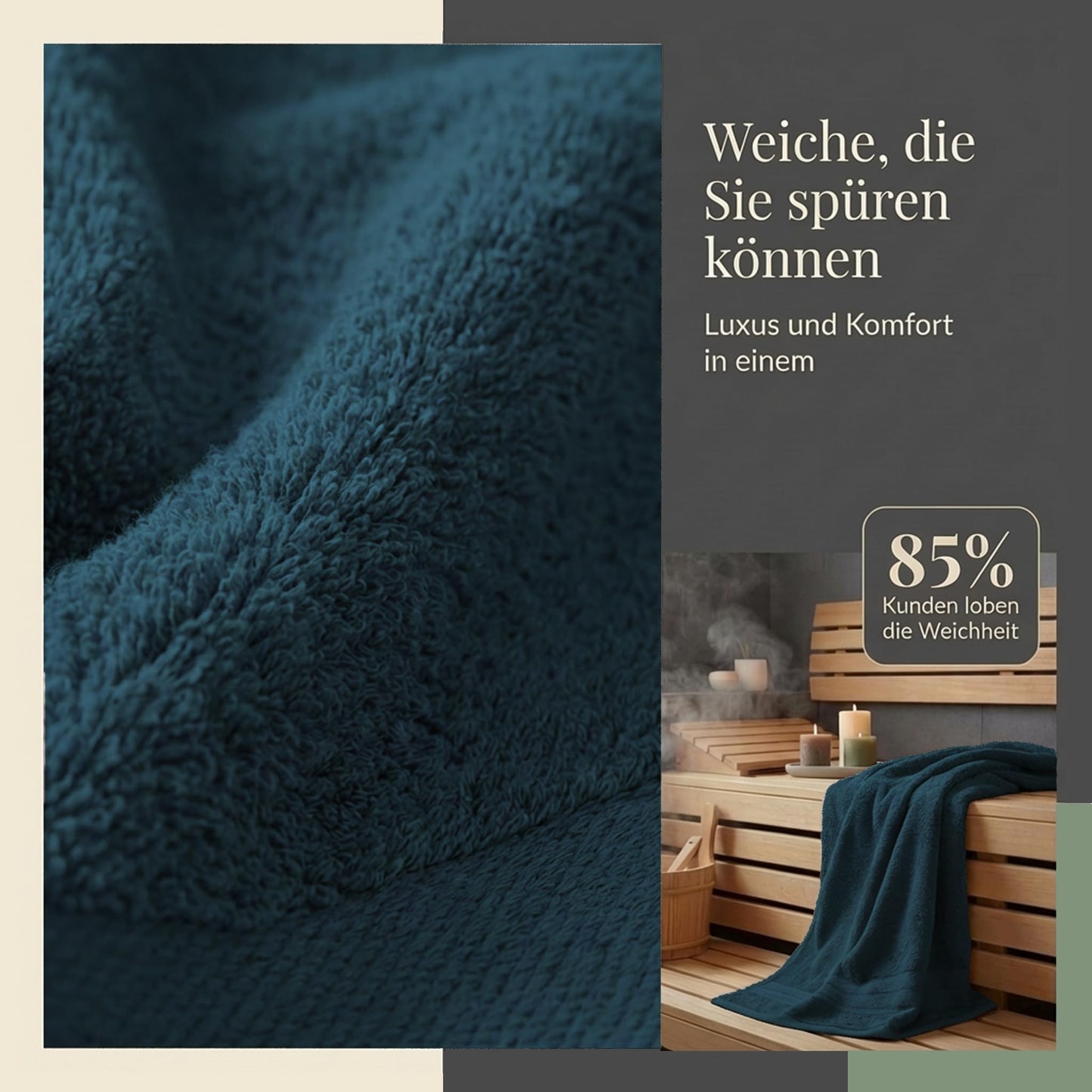 Komfortec 2 sauna towel set 80x200 cm, large sauna towels made of 100% cotton, sauna towels, fluffy and absorbent, quick-drying, petrol - 2er-80x200-petrol